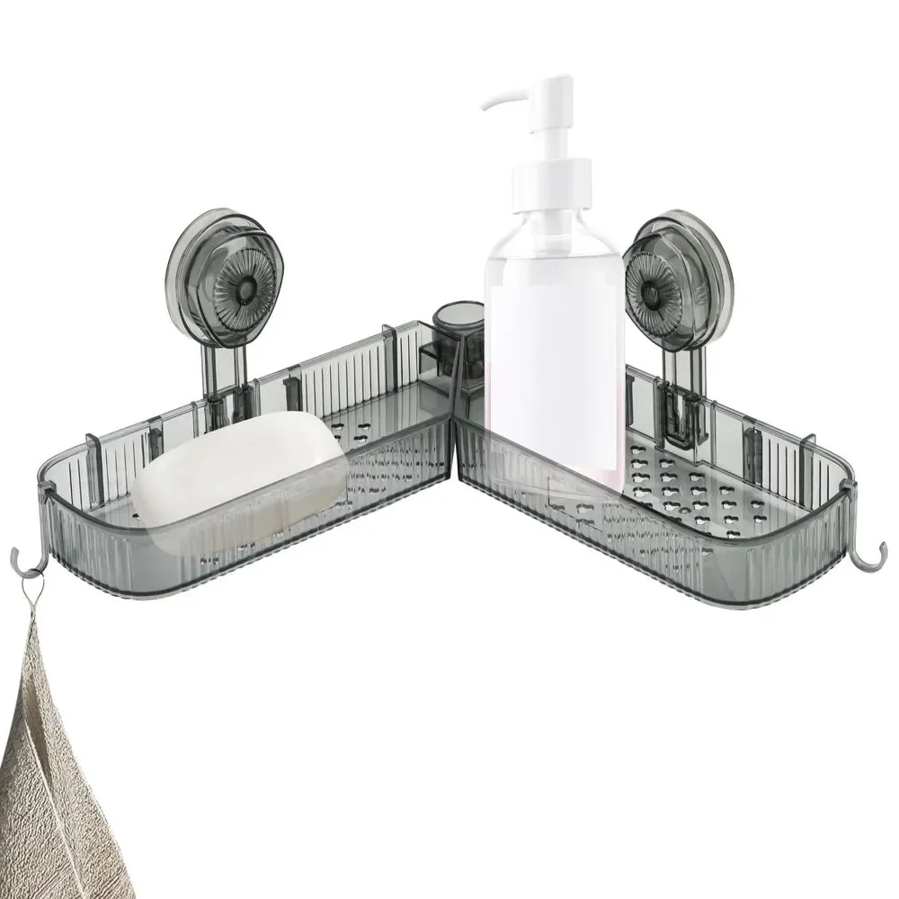 Straight or Corner Shower Shelf, Suction Bathroom Caddy (Translucent Black)